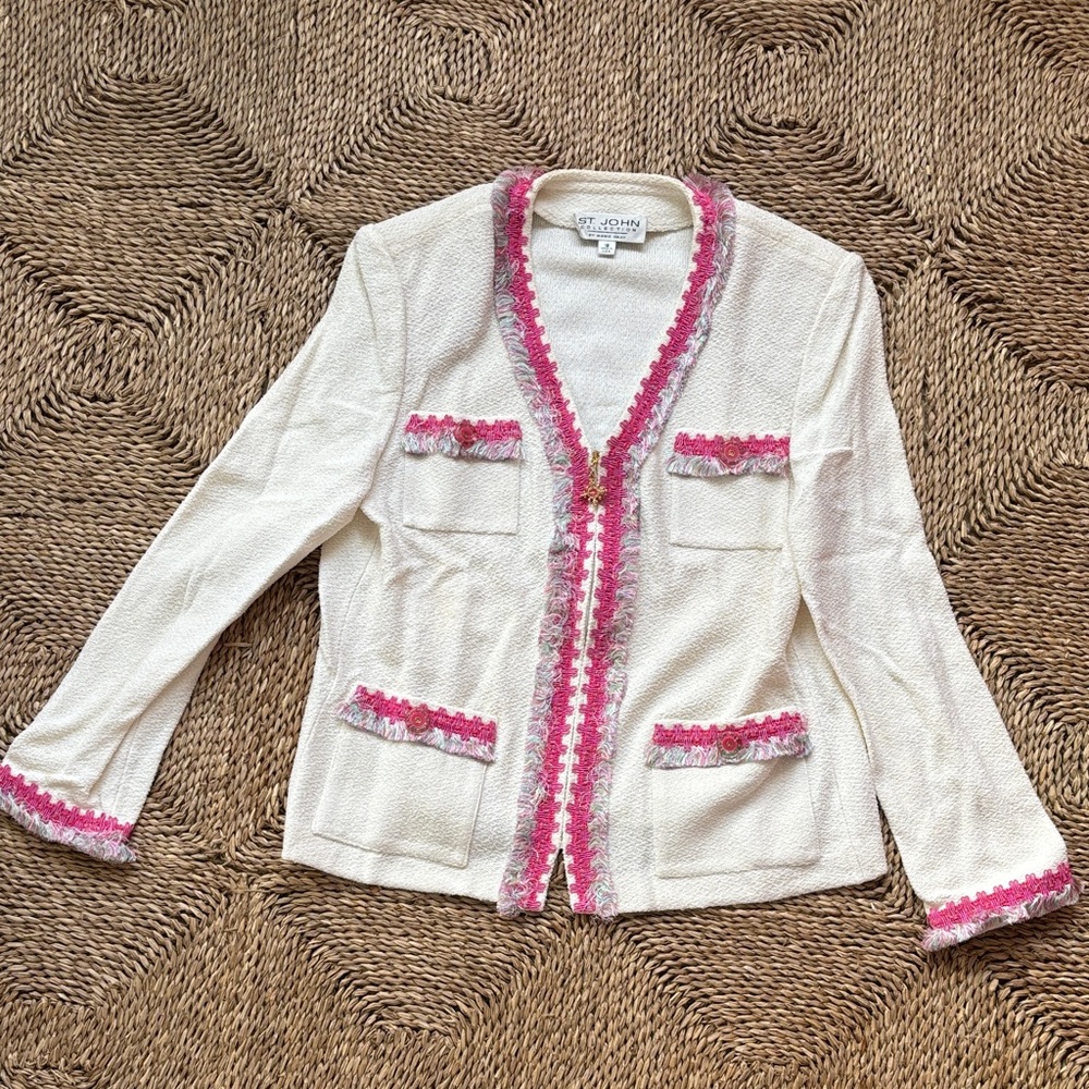 St. John Cream Blazer with Pink Trim